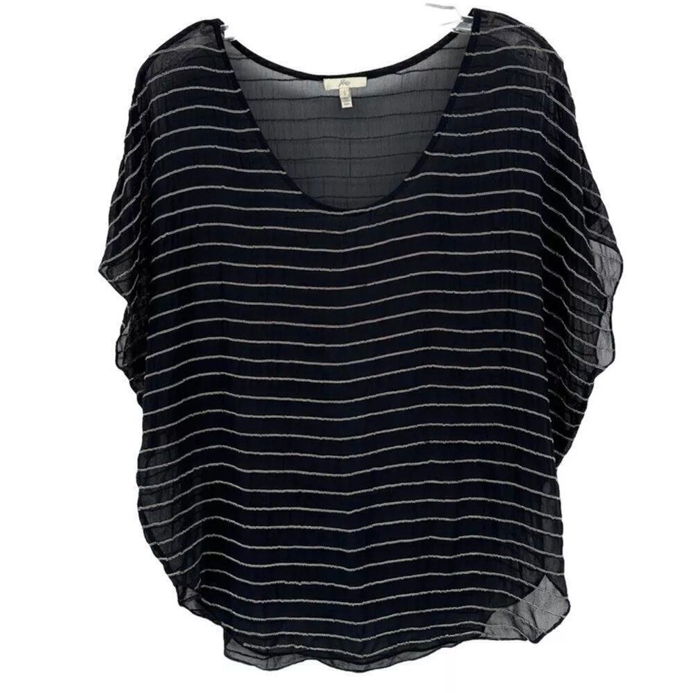 JOIE Blouse Women’s Small Chain Detailing Sheer Black Short Sleeve Flowy…